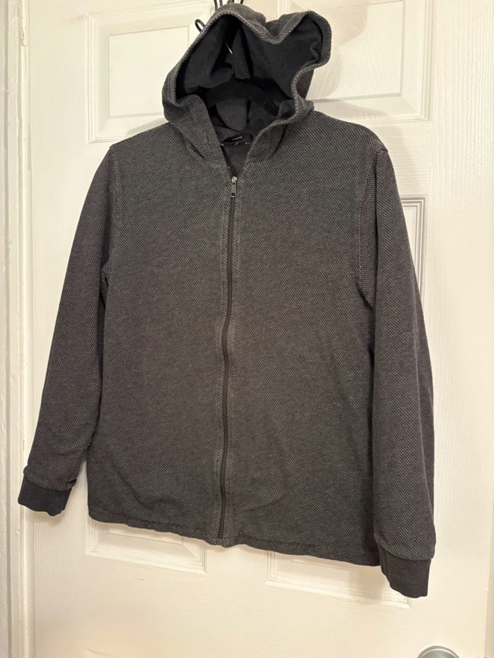 Vince Gray Hooded Zip Jacket Size M Textured Knit Lightweight Coat
